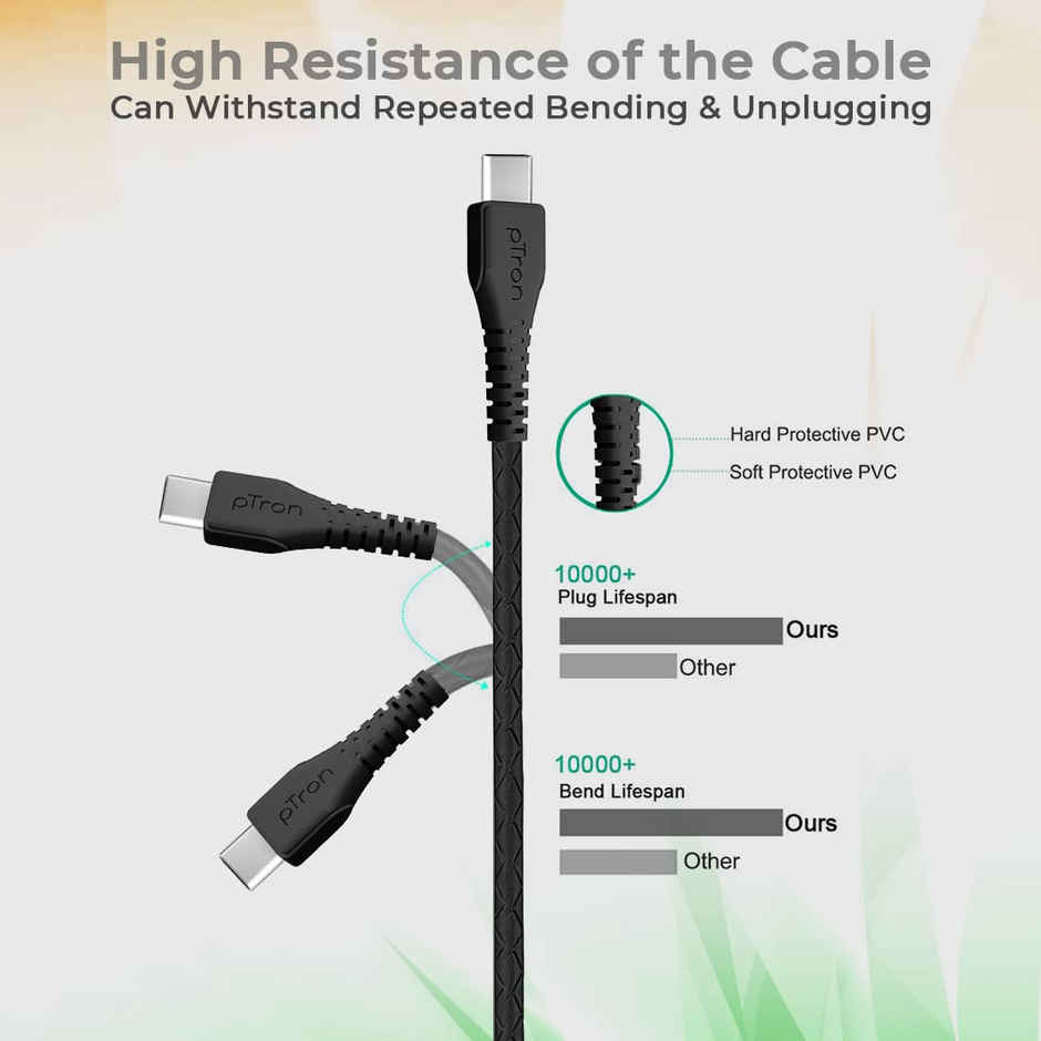 pTron Solero T351 Type-C to Type-C 3.5A Fast Charging Cable | 480mbps Data Transfer Speed | 1m - Black