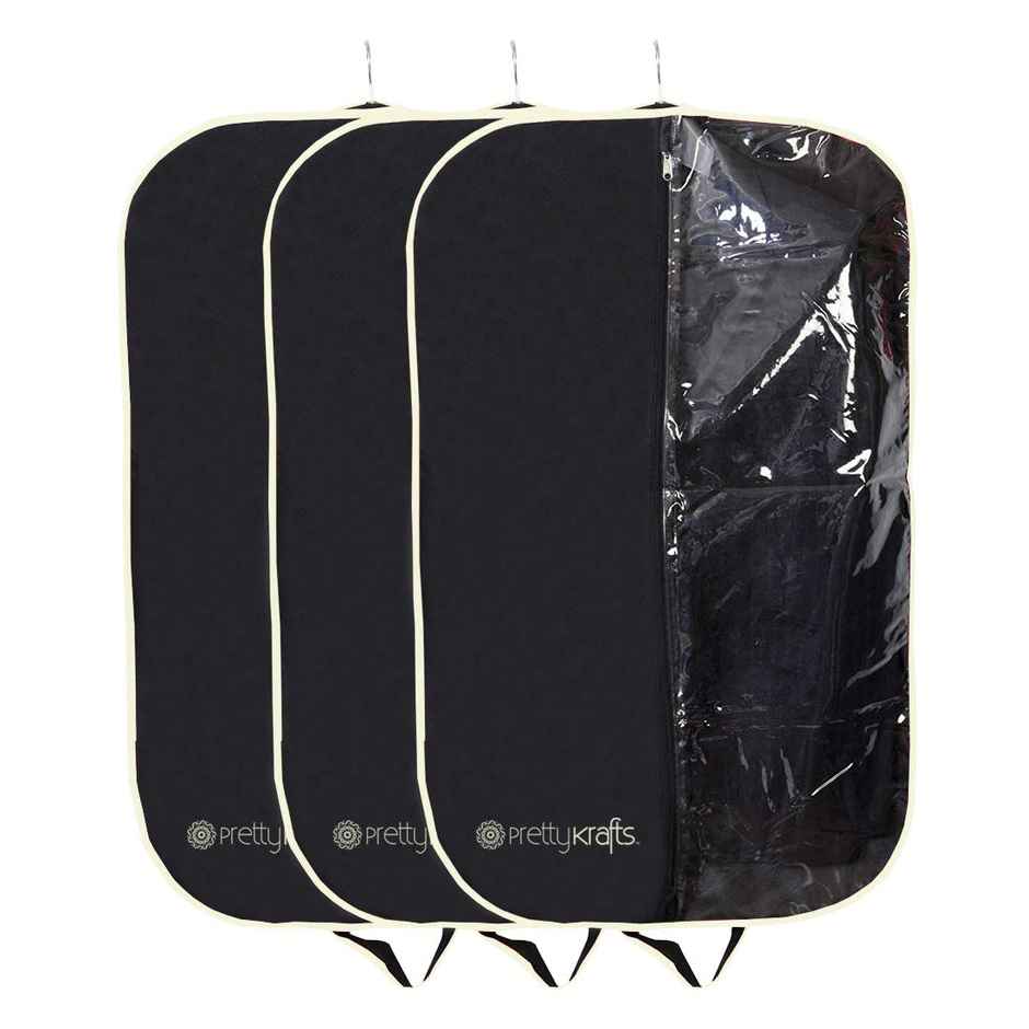 PrettyKrafts Blazer & Suit Covers | With Transparent Front Organizer - Black & Cream
