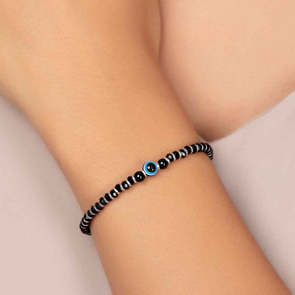 Zavya Evil Eye Rhodium Plated 925 Sterling Silver Nazaria Bracelet
