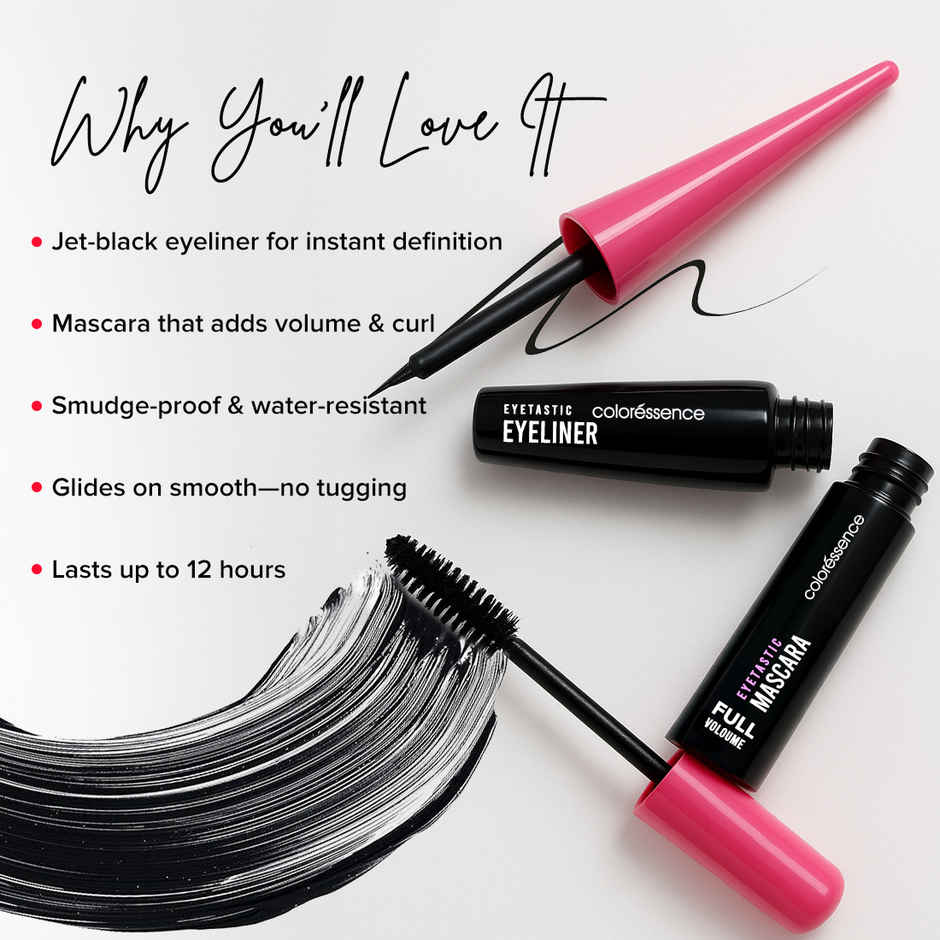 Coloressence Eyetastic Eyeliner & Mascara Set, Double Impact, Smudge Proof, Full Volume,12 Hours