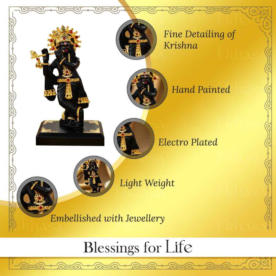 Resin Lord Krishna Idol With Flute | 11 cm | Shree Lord Krishna Statue For Home Decor | Ekhasa