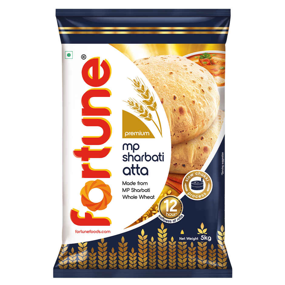 Fortune Premium MP Sharbati Atta | Upto 12 Hours Softness | Slow Chakki Process