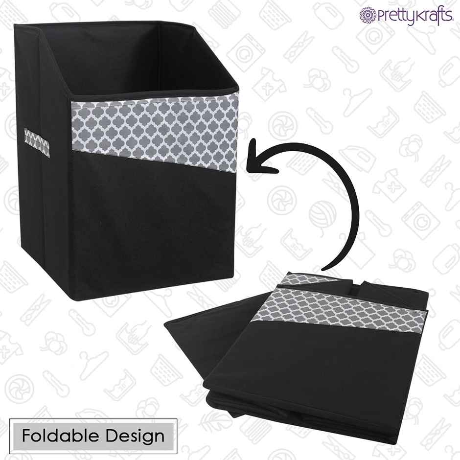 PrettyKrafts 75 L Laundry Basket with Lid | Foldable Cloth Storage & Organizer Box - Grey Black