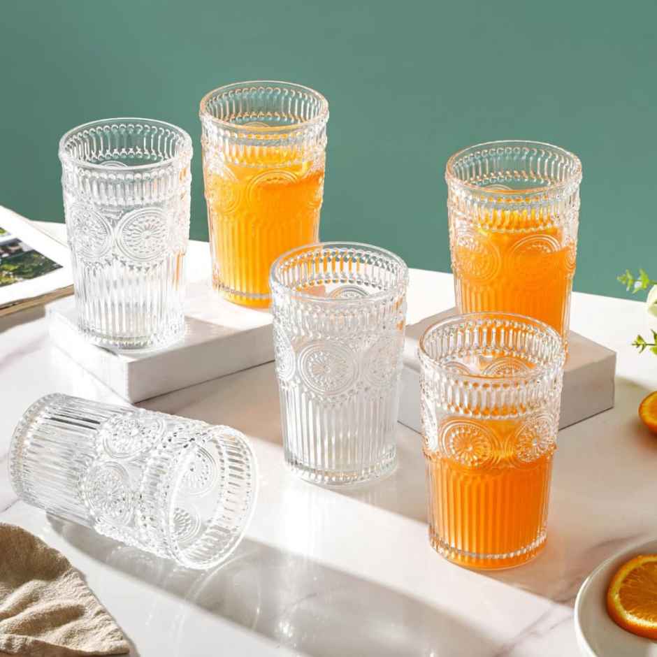 Nestasia Embossed Drinking Glasses - Set of 6 (250ml)