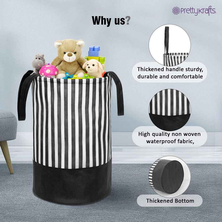 Prettykrafts 45 Ltr Folding Laundry Basket For Clothes, Freestanding Laundry Hamper,Set Of 1, Black