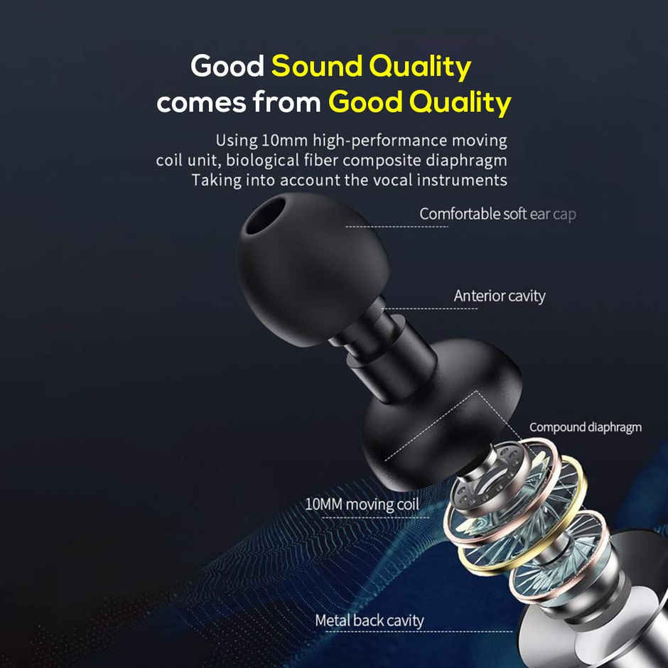 pTron Pride Lite 3.5mm Wired Earphones With Mic Stereo Audio 1.2m Tangle-Free Cable - Gray