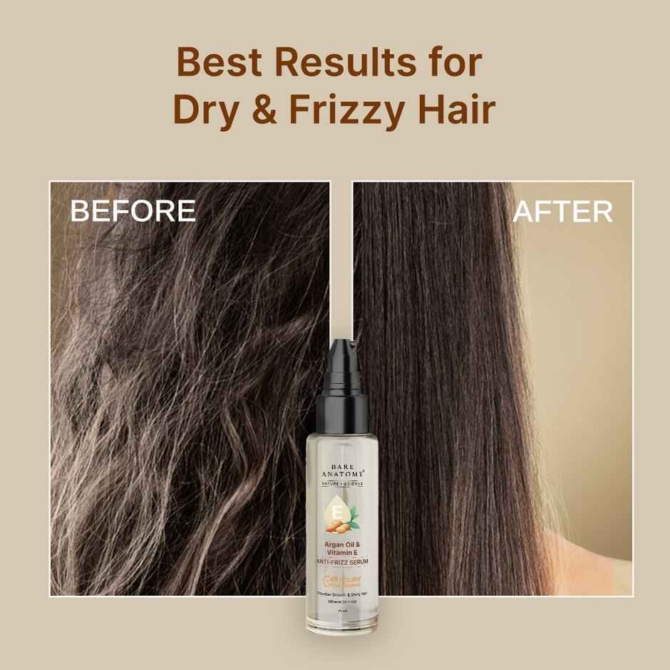 Bare Anatomy Argan & Vitamin E Anti-Frizz Hair Serum - 48H Frizz Control, Smooth & Shiny Hair