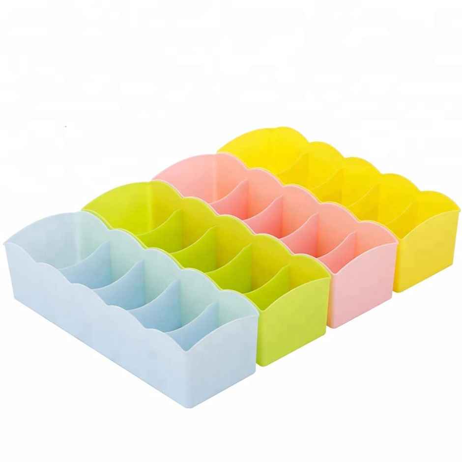 Go Hooked 5 Grid Plastic Storage Box Drawer Organizer | Set Of 4 | Multicolor