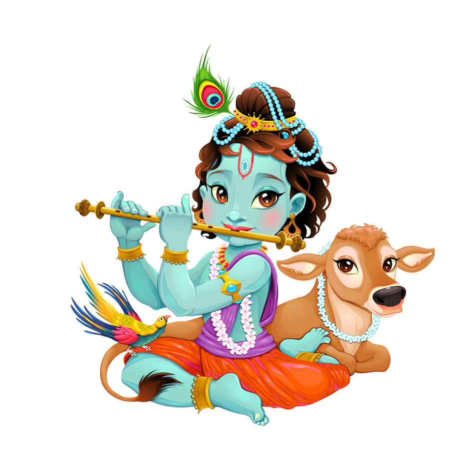 Divine Vibes Laddoo Gopal Krishna With Cow Wall Sticker
