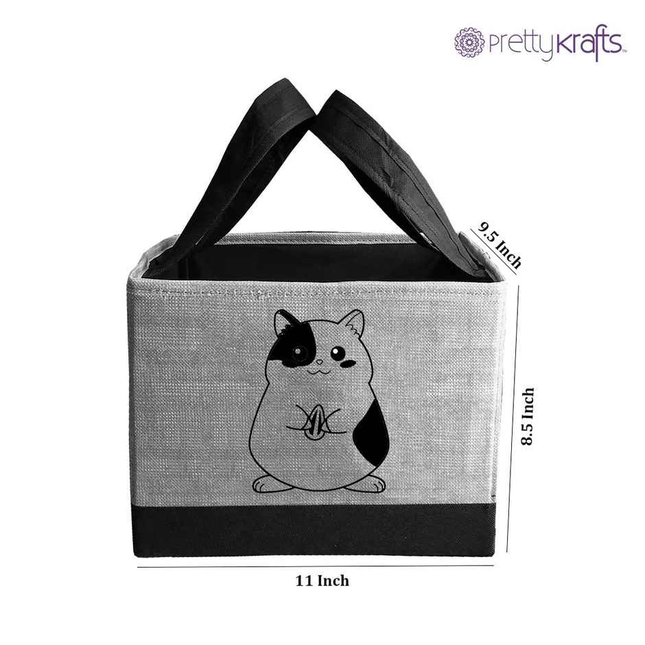 PrettyKrafts Jute Grey Toy Storage Box - Kids Organizer Bin for Toys, Books & Clothes