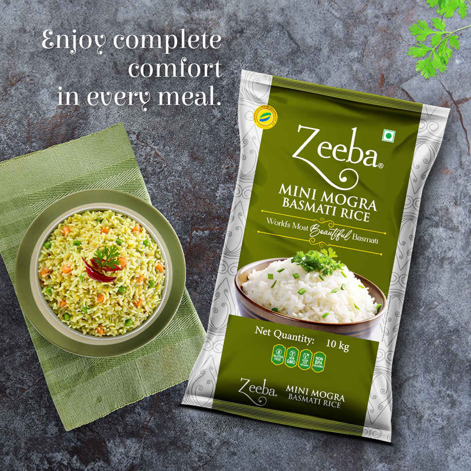 Zeeba Mini Mogra Basmati Rice | Ideal for Khichdi| Kheer & Daily Meals | Cooked length upto 11mm