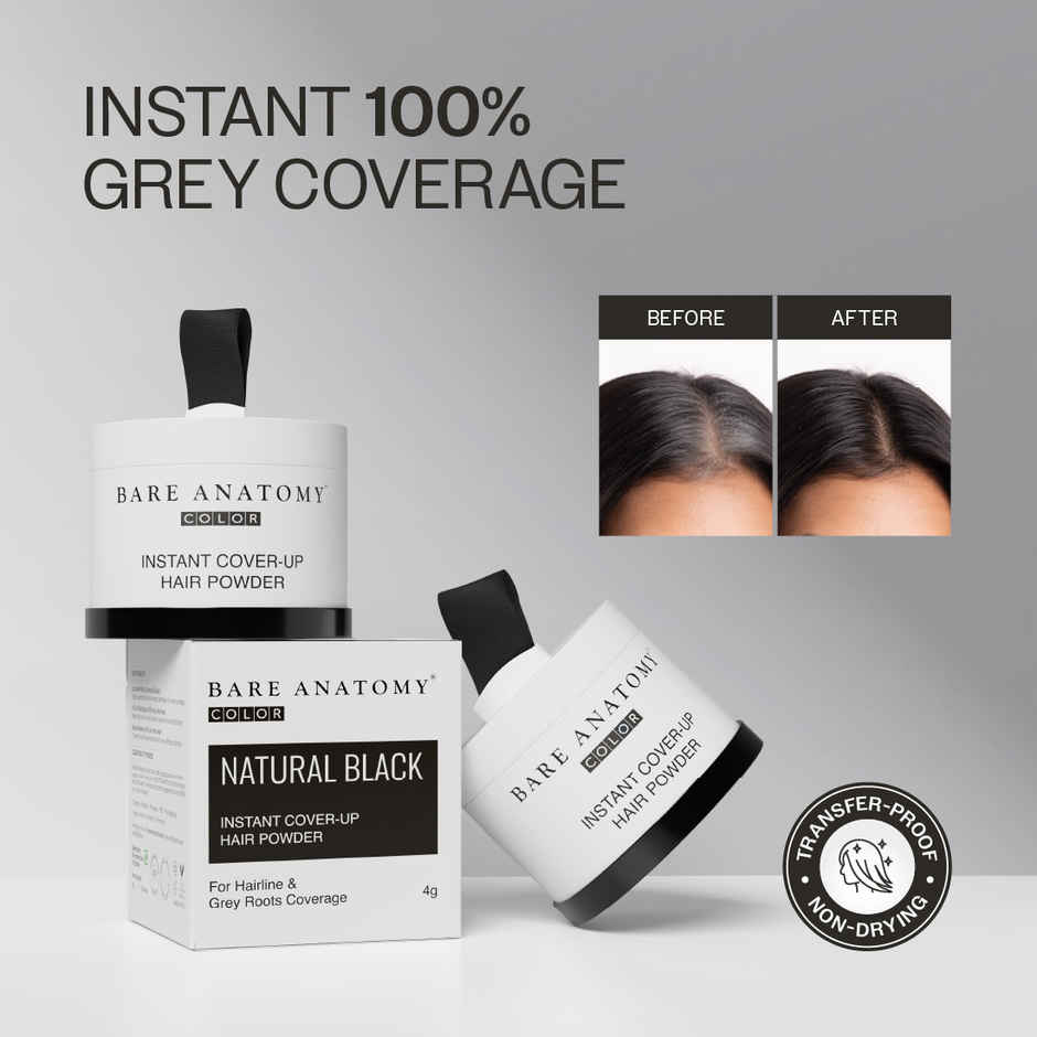 Bare Anatomy Instant Cover-Up Hair Powder | 100% Instant Grey Coverage | Black Color Hair Powder