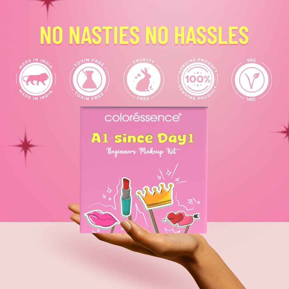 Coloressence A1 Makeup Kit 4 in 1 Primer | Liquid Lip Color | Eye Shadow | Eyeliner & Kajal Pencil