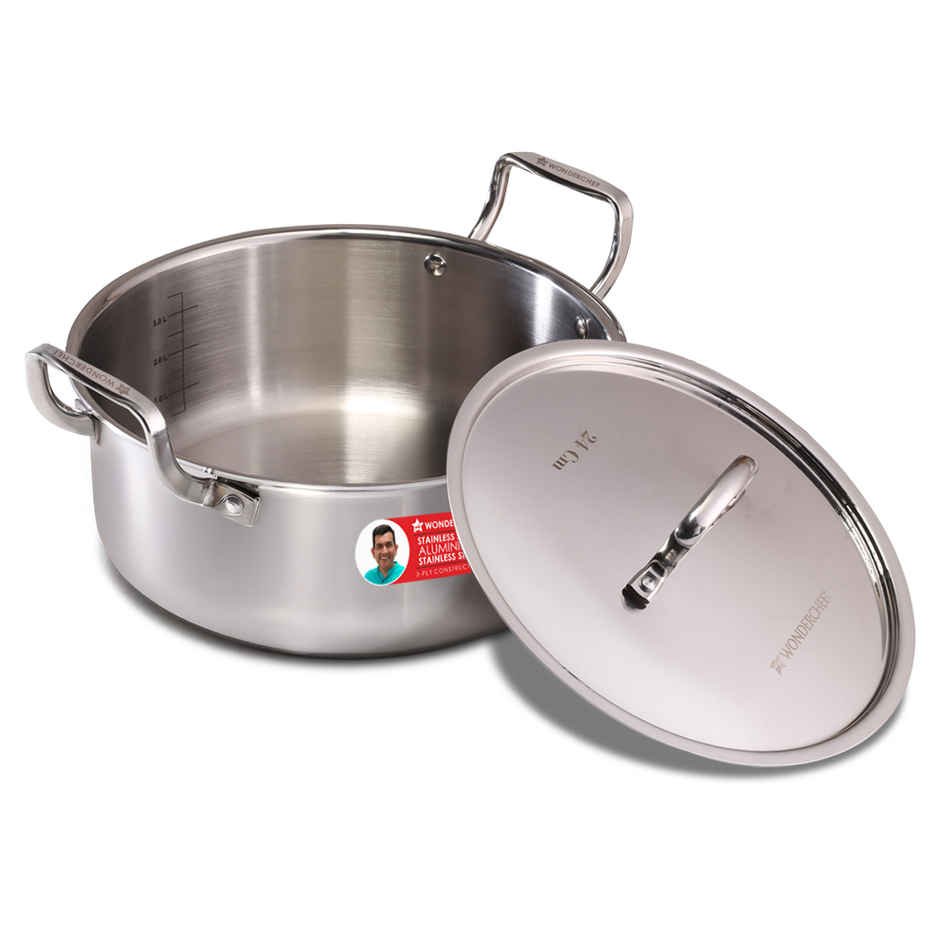 Wonderchef Stella Triply Stainless Steel Casserole with Lid | 24 cm | 4.5L