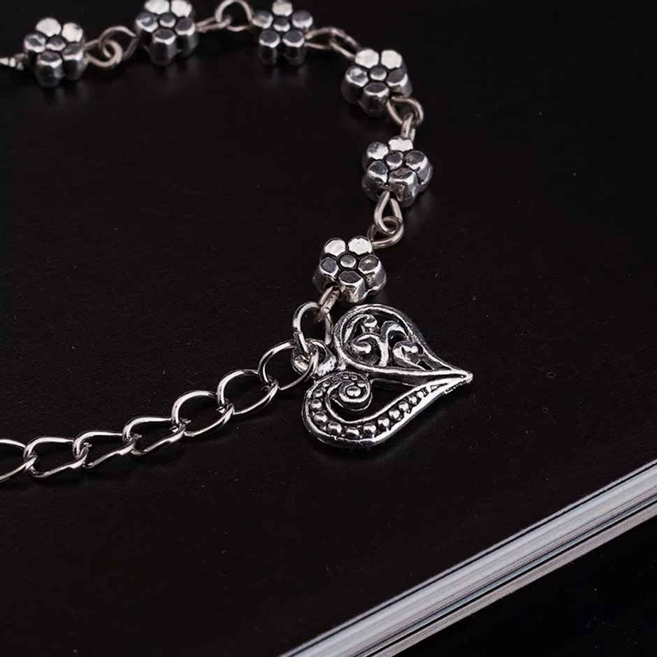 Shining Diva Fashion Oxidised Silver Floral Single Stylish Anklet for Women & Girls | 9575b