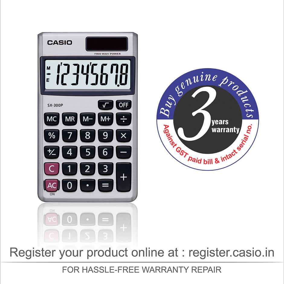 Casio SX-300P-W Portable Calculator with Metallic faceplate