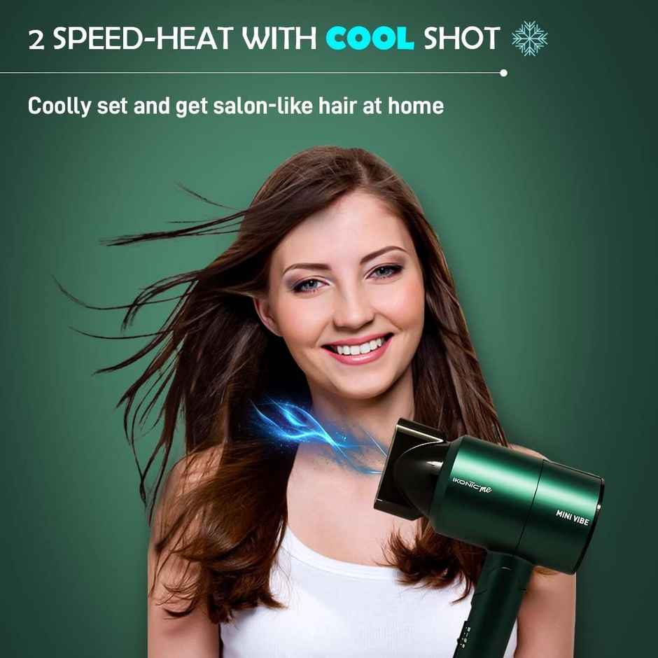 Ikonic Mini Vibe Hair Dryer 1200W, 2 Speed Setting Cool Shot Overheat Protection, Emerald