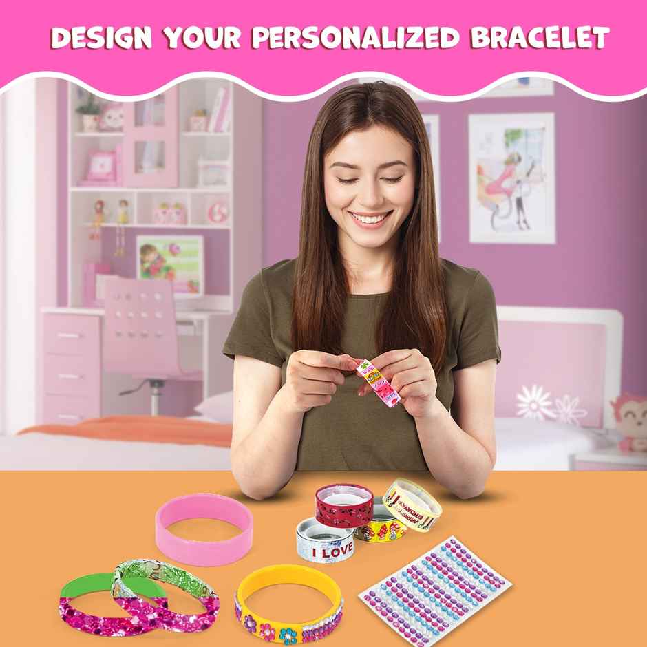 Wembley DIY Kids Craft Jewelry Making Kit with Adhesive Stone Stickers & Craft Tape