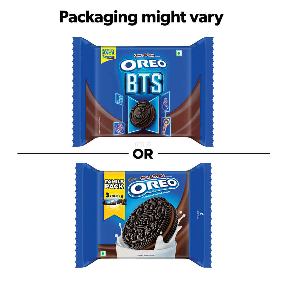 Cadbury Oreo BTS Chocolate Flavour Creme Sandwich Biscuit Family Pack