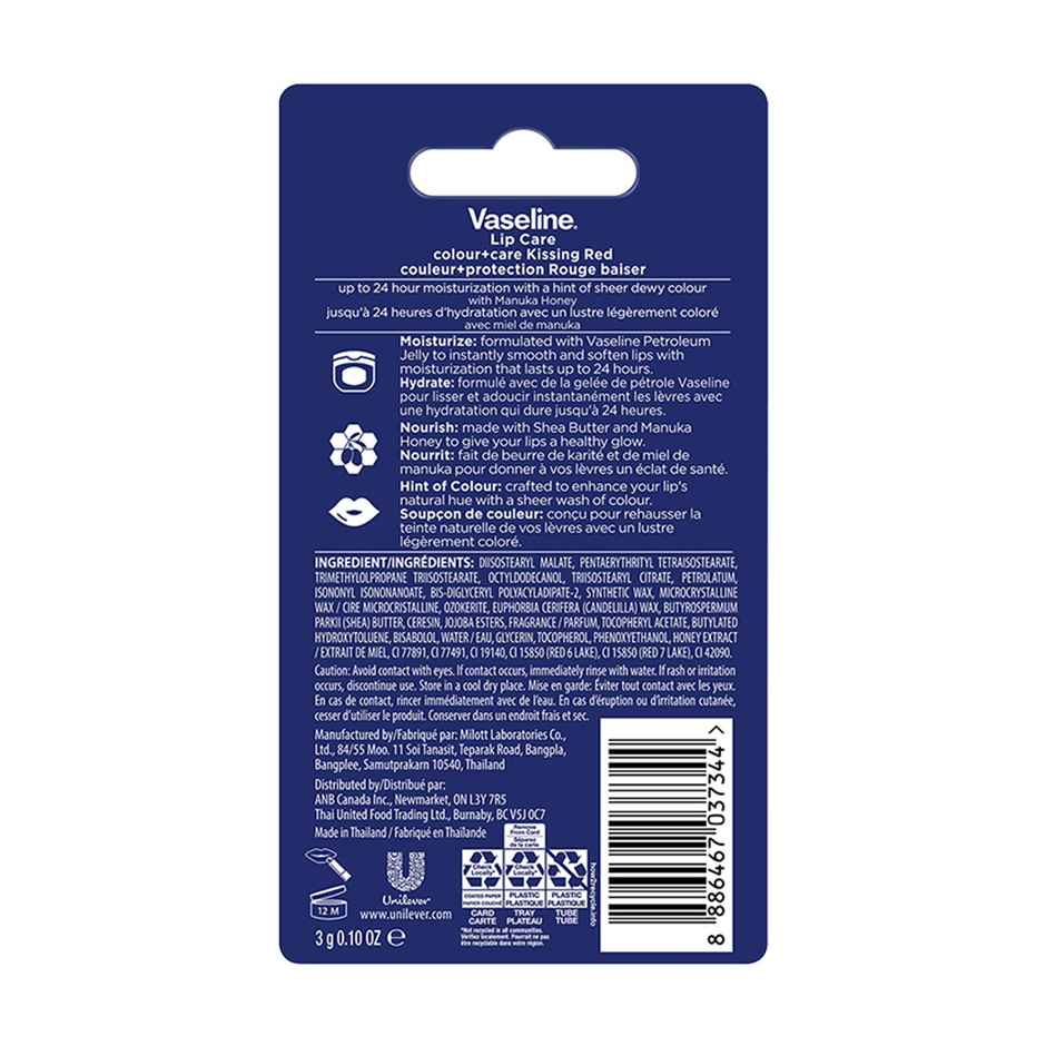 Vaseline Colour+Care Kissing Red Tinted Lip Balm with Manuka Honey