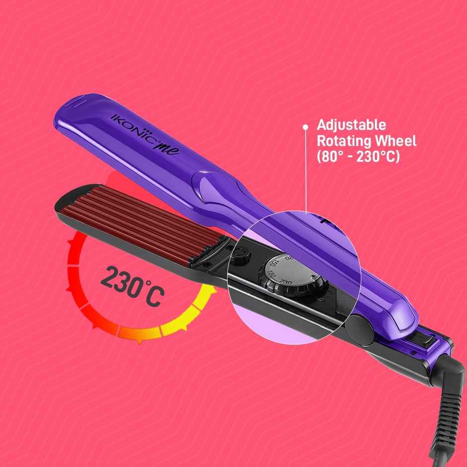 Ikonic Crimp & Style Hair Crimper, Wide Ceramic Plate, Multiple Temprature Setting, Black & Purple