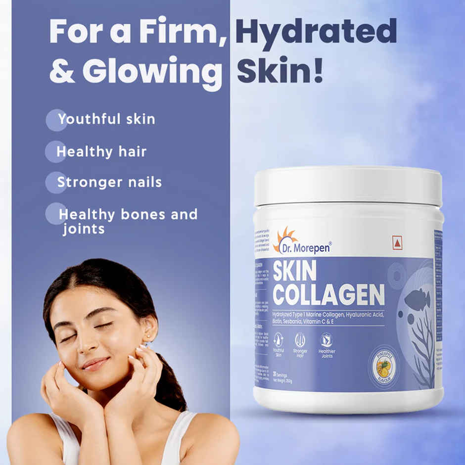 Dr. Morepen Skin Collagen Powder with Biotin, Viatmin C & E 31 Serving | Pineapple
