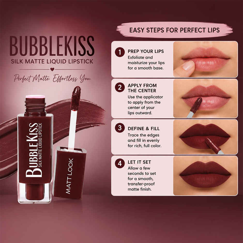 Mattlook Bubble Kiss Silk Matte Liquid Lipstick with Shea Butter & Jojoba Oil | Baby Pink