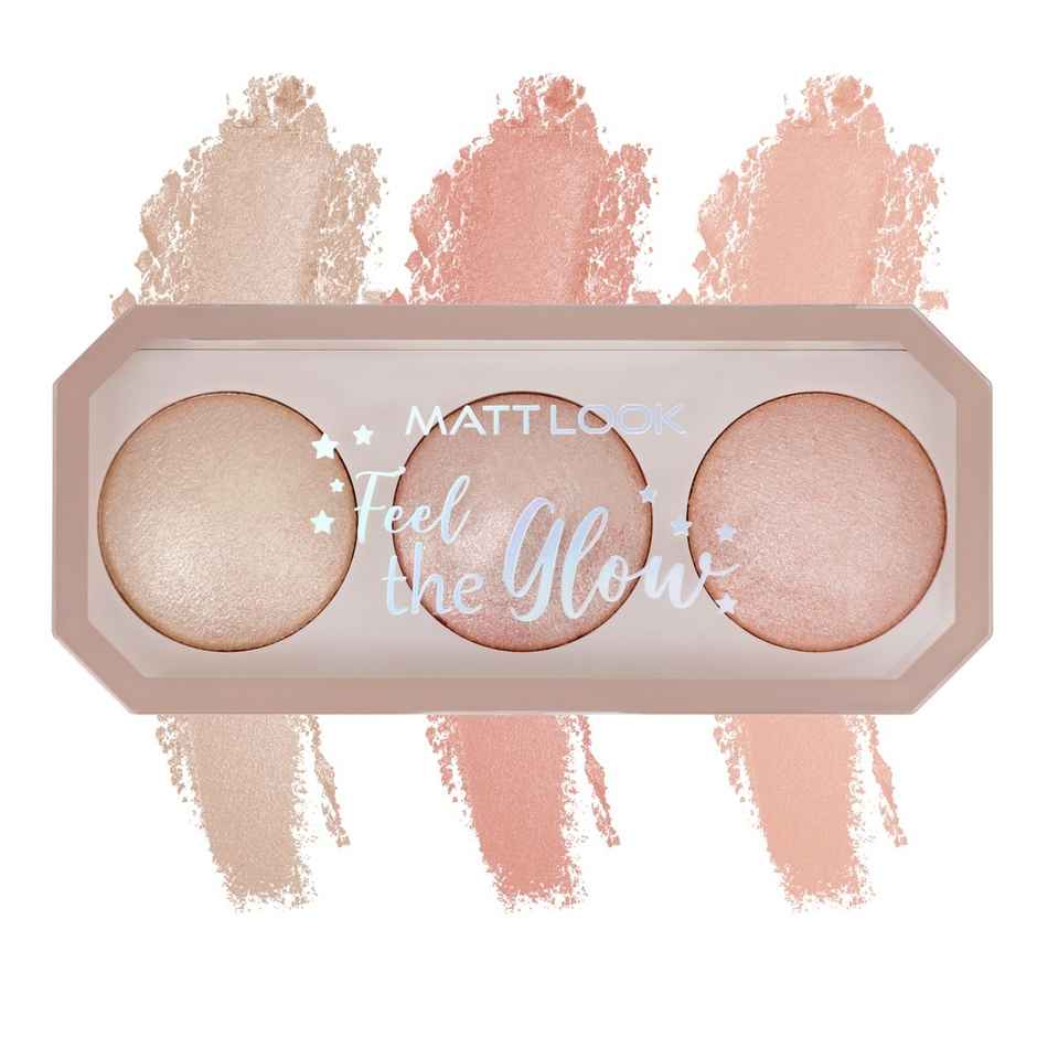 Mattlook Feel The Glow Baked Highlighter Palette Highly Pigmented VitaminE Silky Smoth Super Vibes