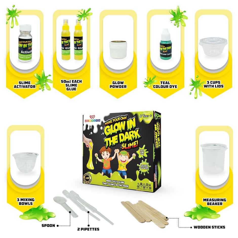 Wembley Slime Kit - Glow In The Dark Diy Slime Maker Set For Kids Craft Activity Kit