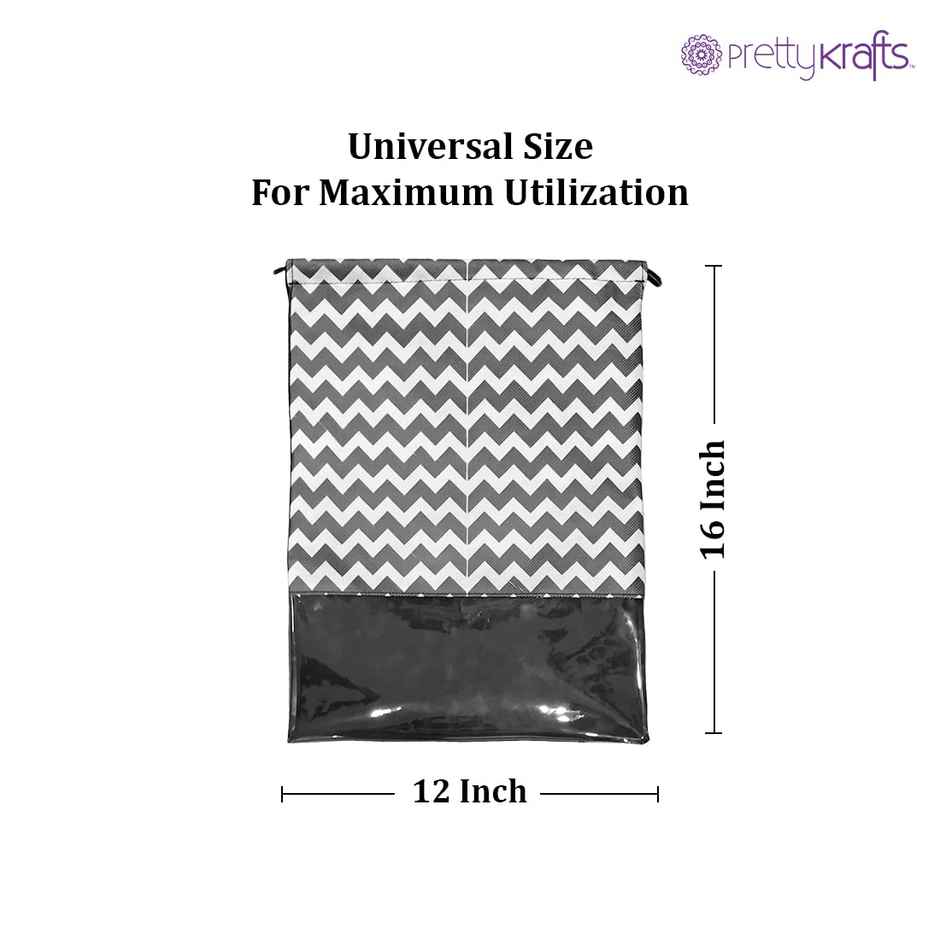 PrettyKrafts Shoe Cover Storage Bag | Dust-Proof Fabric Shoe Organizer | 16 x 12 - Black