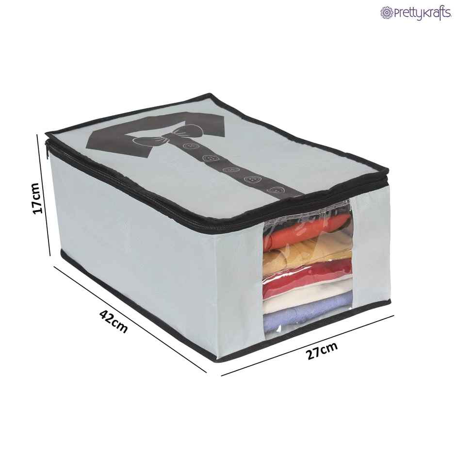 Prettykrafts Shirt Cover, Foldable & Durable Wardrobe Organizer, Pack Of 3 - Grey Black