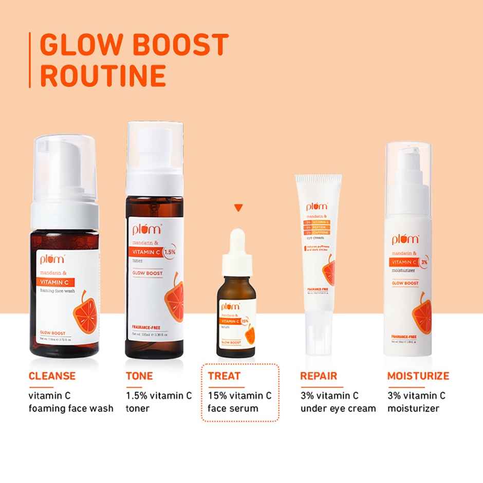 Plum 15% Vitamin C Face Serum With Mandarin (20ml) & Plum 10% Niacinamide Face Serum With Rice Water (15ml) Combo