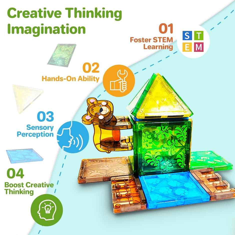 Wembley Magnetic Building Tiles Jungle Safari Construction Set For Kids-16 Pcs