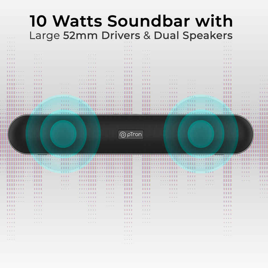 pTron Fusion Evo V2 10W Mini Bluetooth Soundbar w/ 10 Hrs Playback, Multi Modes Aux/USB/TF - Grey