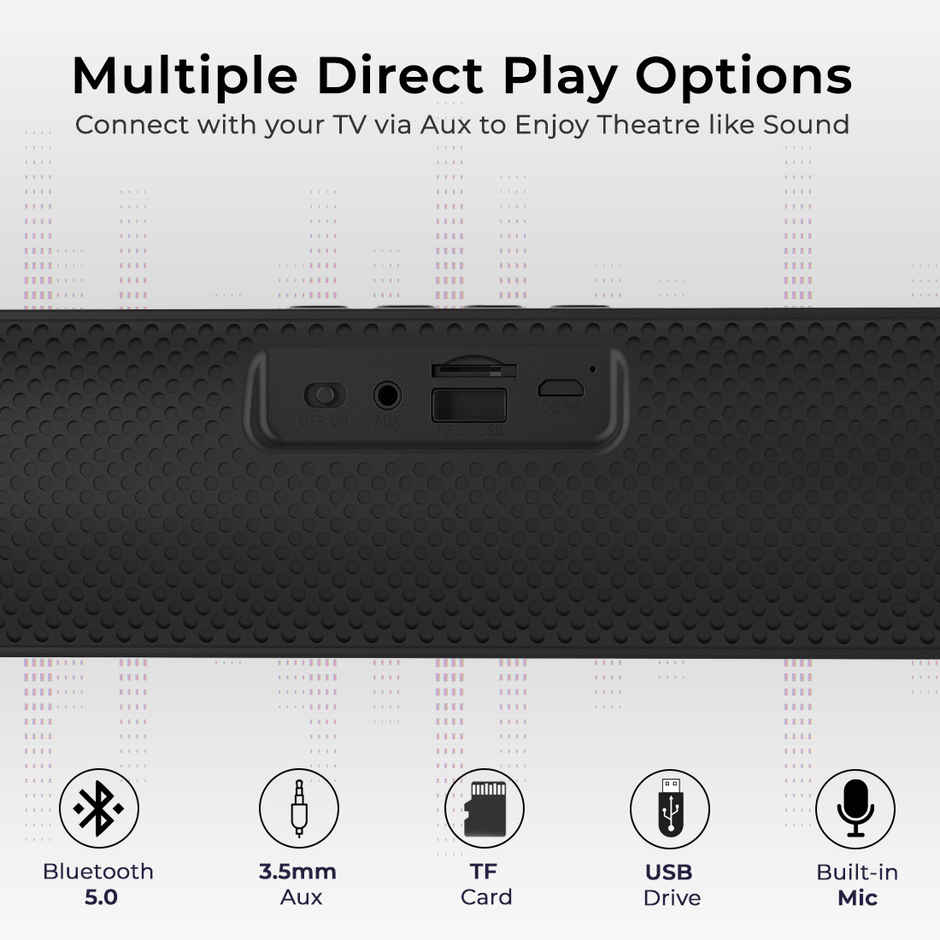 pTron Fusion Evo V2 10W Bluetooth Soundbar Speaker, Immersive Sound, 10Hrs Playtime, Mini Soundbar for Phone/TV/Laptop/Tablets/Projectors, Multi Play Modes BT v5.0/Aux/TF Card/USB Drive - Steel Grey