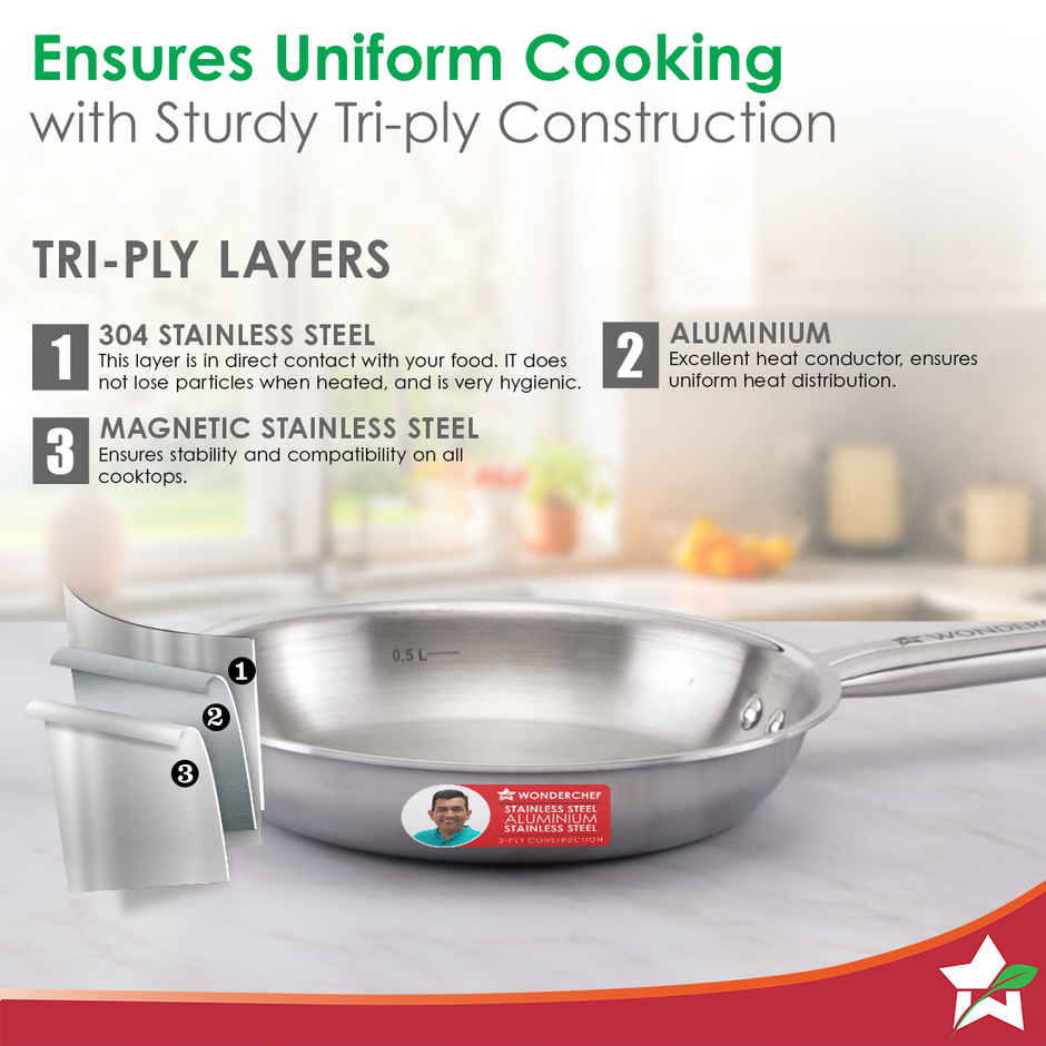 Wonderchef Stella Triply Stainless Steel Fry Pan | 20 cm | 1 L
