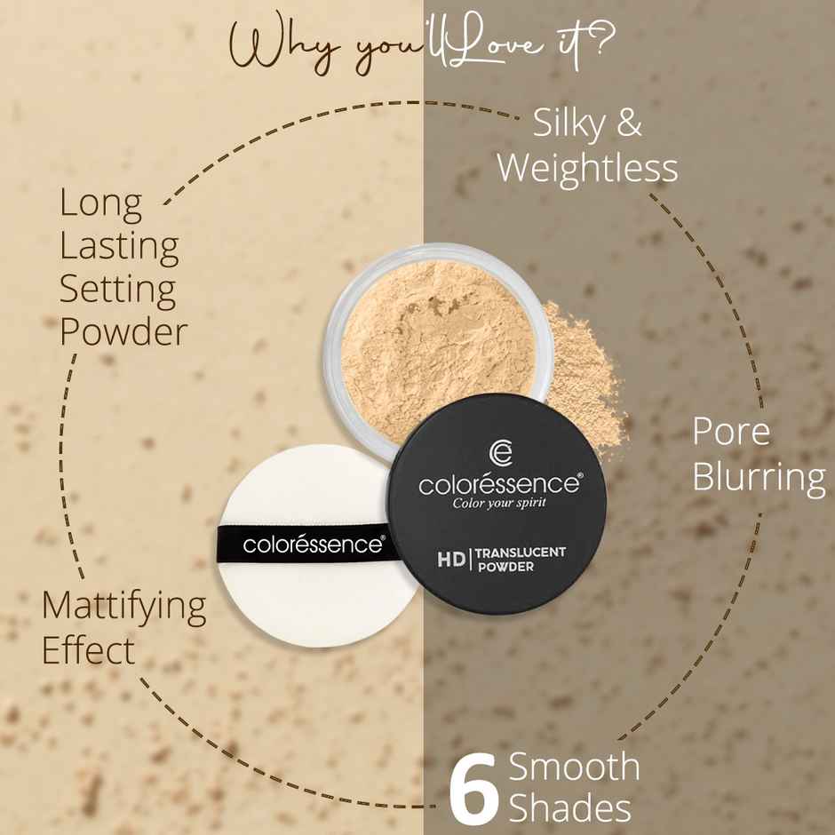 Coloressence HD Translucent Loose Powder 10g | Ivory Beige| Blurs Pores | Matte Finish|Long Lasting