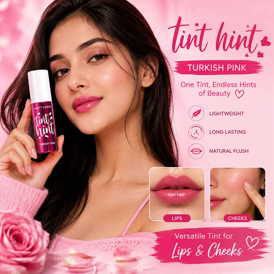 Mattlook Tint Hint Lip & Cheek Colour | Sunflower Seed Oil Infused | Turkish Pink