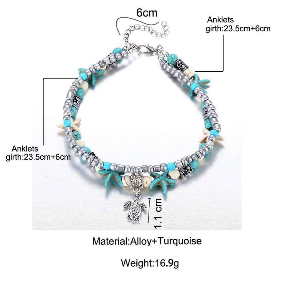 Shining Diva Fashion Shell Starfish Beads Charms Stylish Chain Anklet for Women and Girls | 9749a