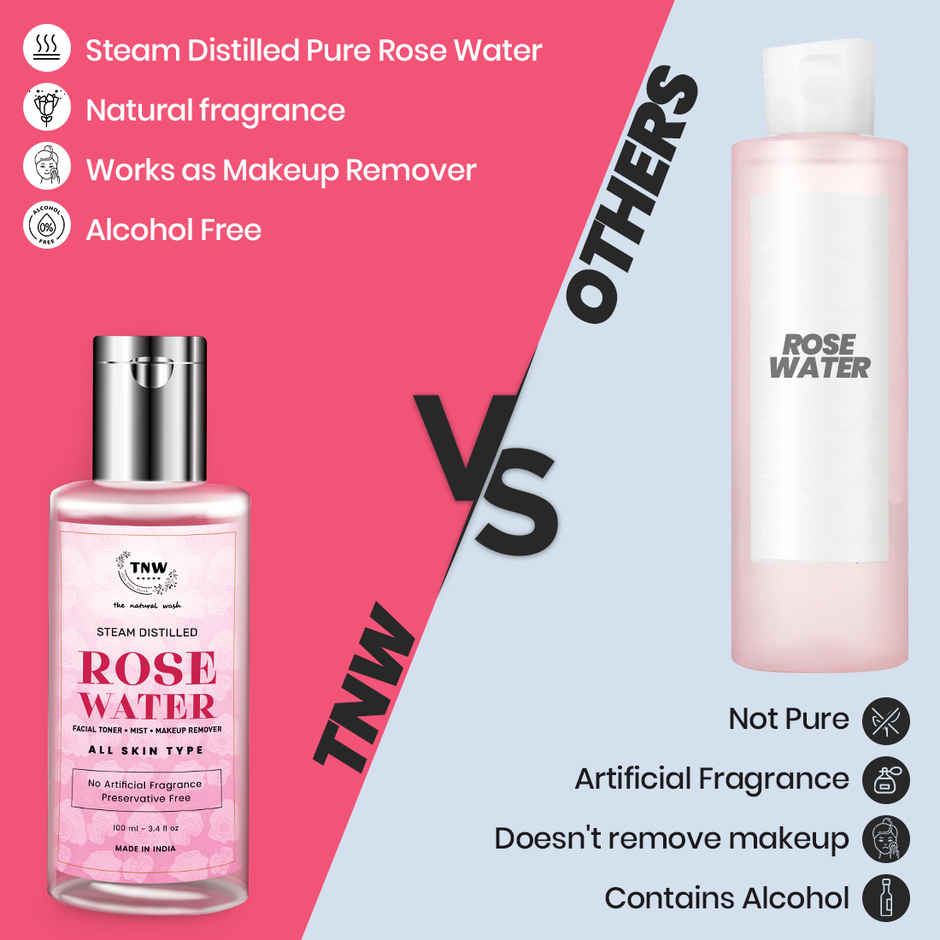 The Natural Wash Steam Distilled Rose Water for Toning & Hydrating | No Artificial Fragrance