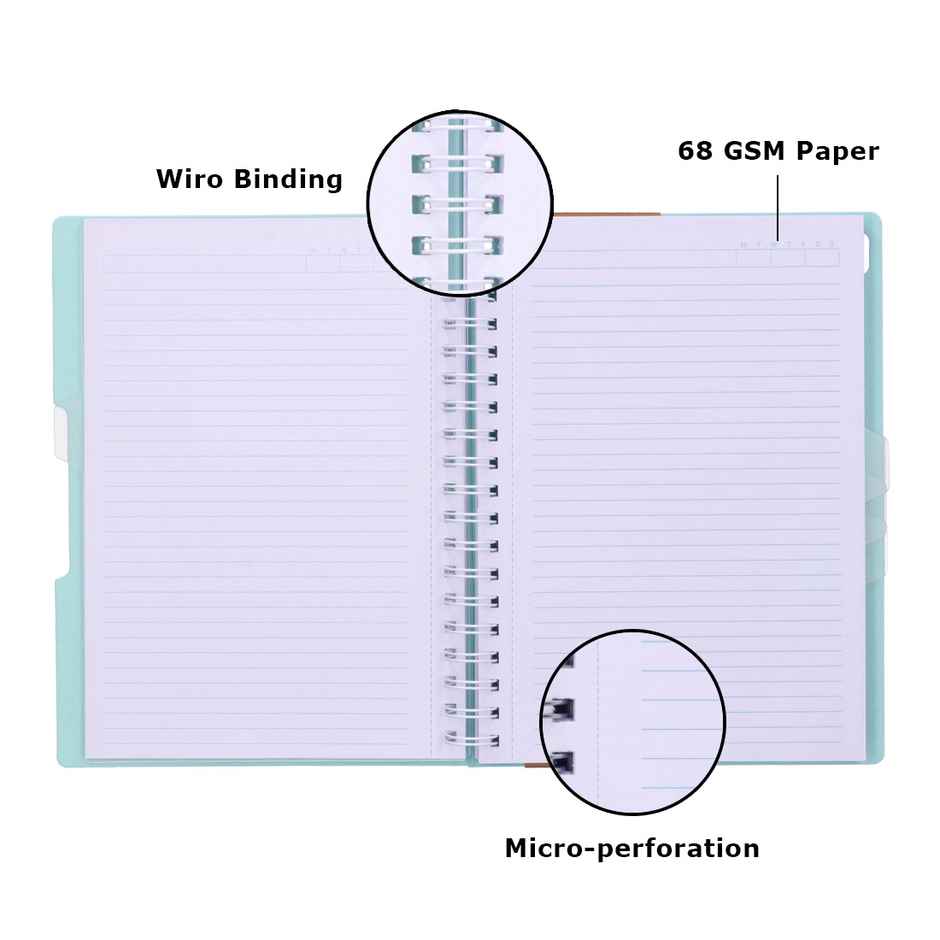 Navneet HQ Wiro Bound Five Subject Single Line Book | 300 Pages | 14.8 x 21 cm | Mint Green