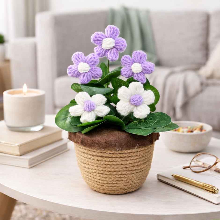Bosco Handmade Yarn Flower Pot 7.5 Inch | Purple