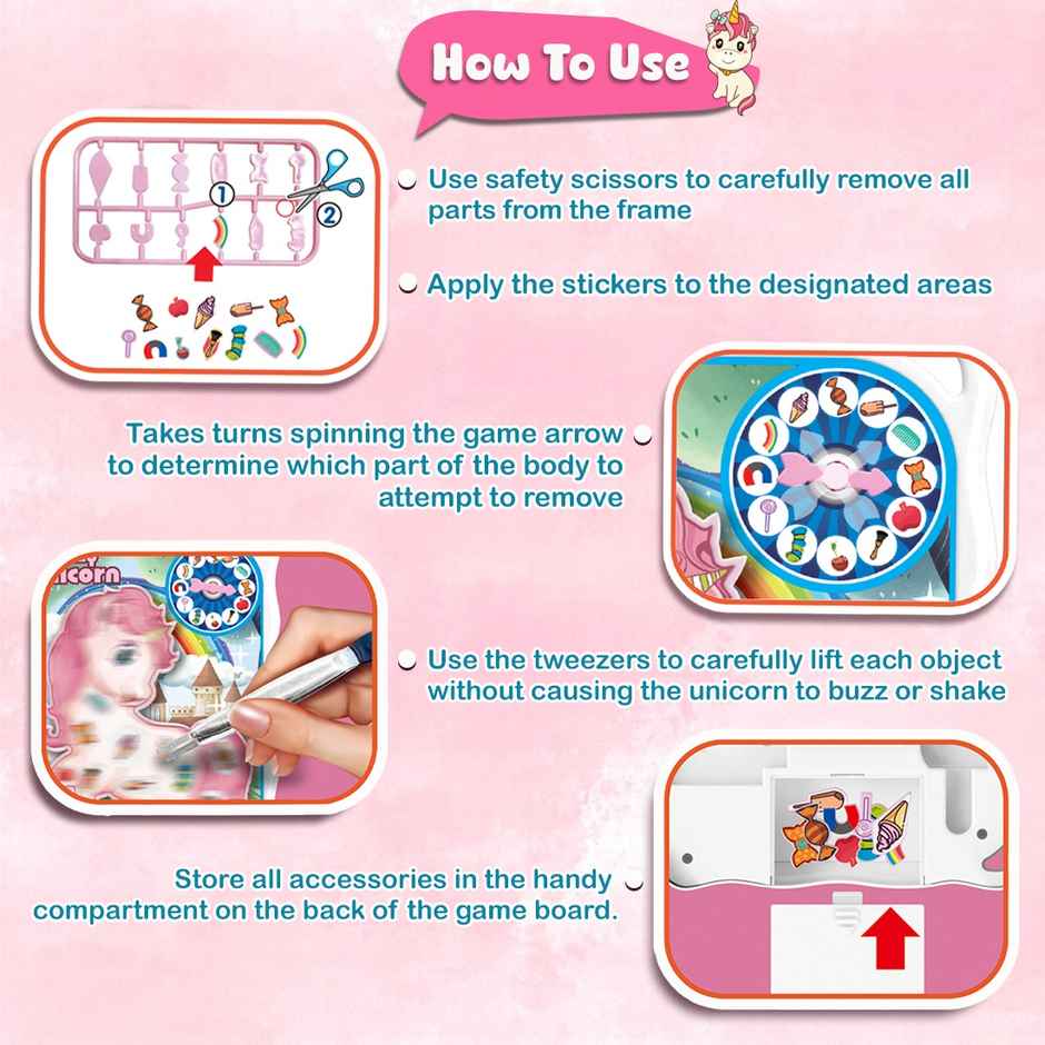Wembley Crazy Unicorn Operation Game Board with Stickers The Objects Interactive Activity Toy