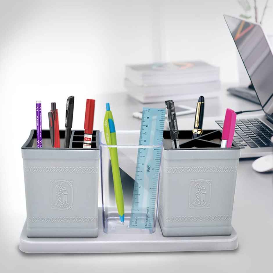 Flair Galaxy Desk Organizer - Grey, 3-Compartment Cutlery Stand