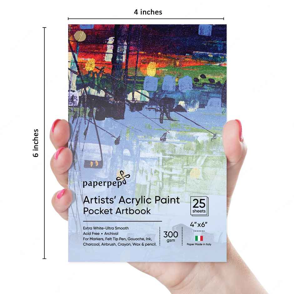 Paperpep Acrylic Paint Pocket Art Book 300Gsm (15 x 10 cm, 25 Sheets)