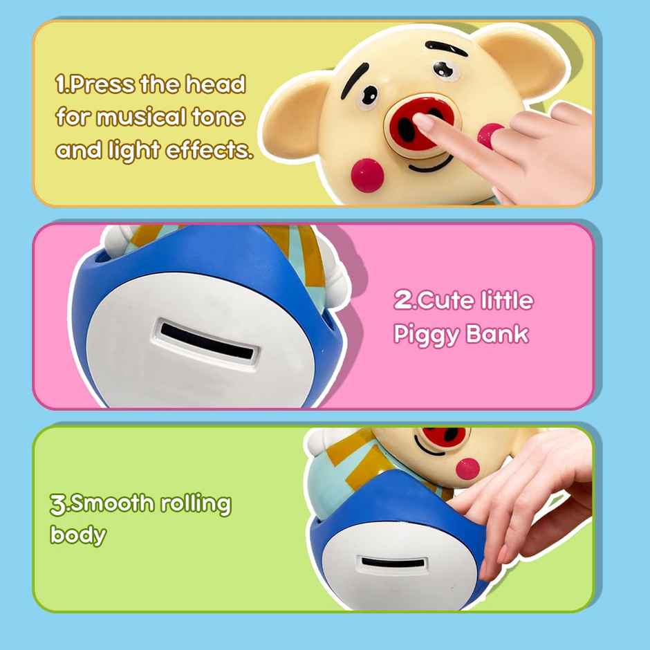 Wembley Roly Poly Money Bank With Light & Music | Piggy Coin Bank With Lock Toy For Kids