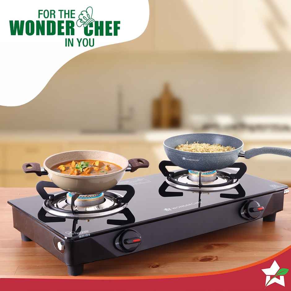 Wonderchef Zest Neo 2 Burner Glass Cooktop | Free Gas Lighter and Kitchen Knife