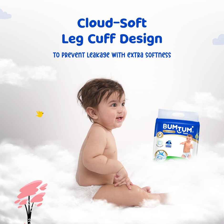 Bumtum Baby Diaper Pants With Double Leakage Protection - 9 To 14 Kg Large
