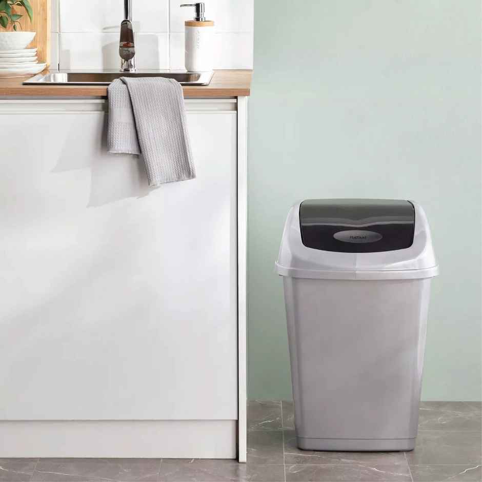 Ratan Plasticware Tidy Bin With Swing Lid 40 Litres Plastic Dustbin - Grey Color