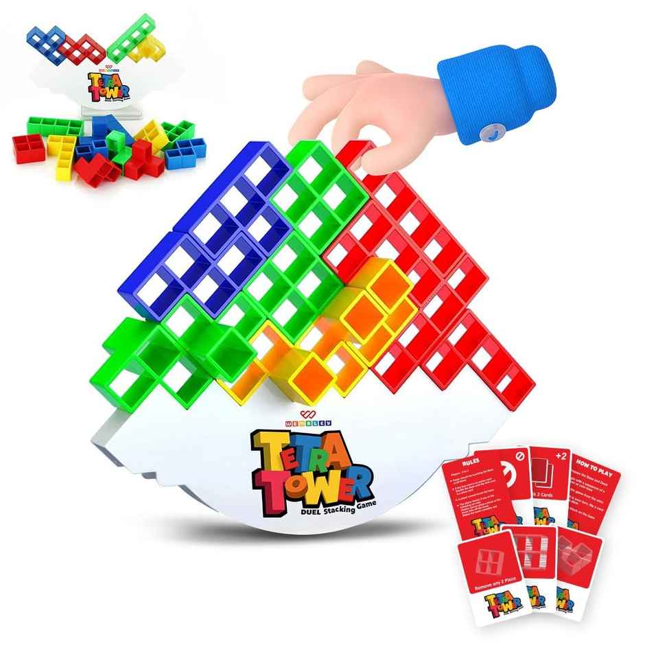 Wembley Swinging Tetra Tower Family Indoor Game For Kids Stacking Mind Games -16Pcs